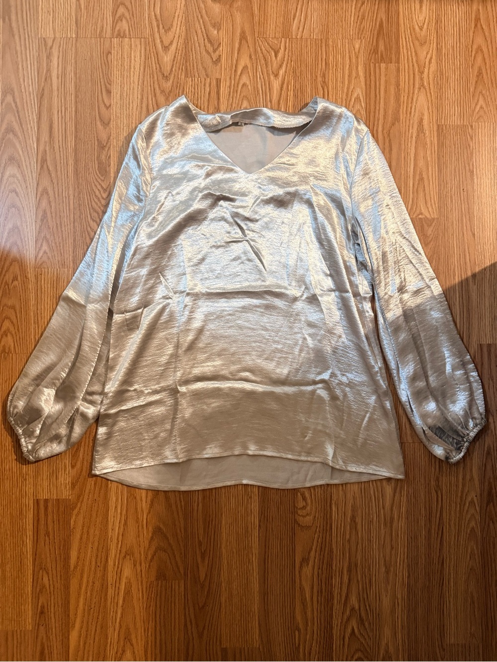Silver V-Neck Long Sleeve Top - Women